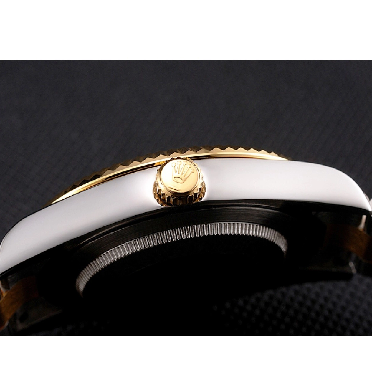 Aaa replica Steel Hour Marks Two Case Gold Bracelet Stainless Tone White Rolex Bezel Swiss Datejust Diamond Dial 0818